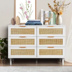 Sr191630wt Vevor Rattan Drawer Dresser Natural Closet 6 Drawers For Bedroom
