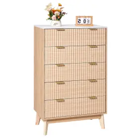 Xdblkctj1l5coeafx001 Vevor Vevor5 Fluted Drawer Dresser Wooden Chest Of Drawers With Sliding And Anti-tip