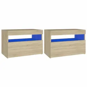 3082781 Vidaxl Bedside Cabinet With Led Strip Lights Engineered Wood Table Nightstand