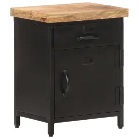 320664 Vidaxl Cabinet Bedside End Table With 1 Drawer And Door Rough Mango Wood
