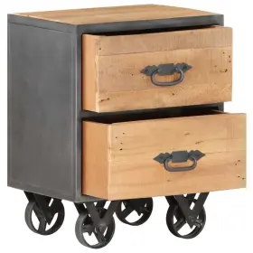 323513 Vidaxl Cabinet Bedside End Table Nightstand With 4 Wheels Solid Reclaimed Wood #2
