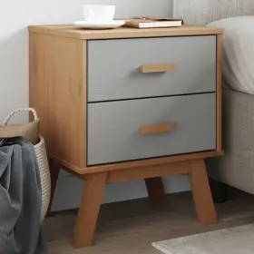 358583 Vidaxl Bedside Cabinet End Table Furniture Gray And Brown Solid Wood Pine