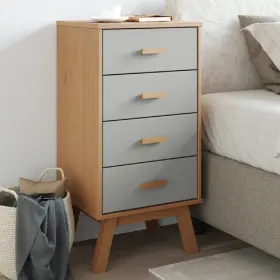 358586 Vidaxl Bedside Cabinet End Table Furniture Gray And Brown Solid Wood Pine