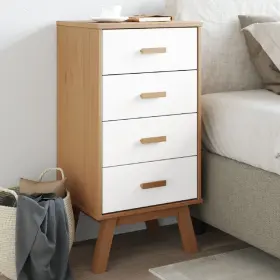 358587 Vidaxl Bedside Cabinet End Table Furniture White And Brown Solid Wood Pine