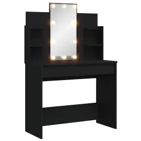 837893 Vidaxl Dressing Table Black Engineered Wood Glass Standard