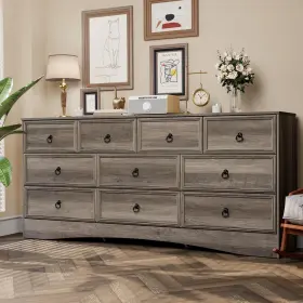 Vvflu 894962501813 Farmhouse 10 Drawer Dresser For Bedroom 63ftft Long Wood Chest Of Dra