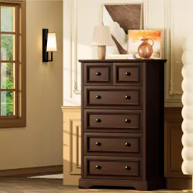 I870100443 Vvflu Farmhouse 6 Drawer Dresser 48 Inch Tall Chest Of Drawers With Natural Te I870100443 Vvflu Farmhouse 6 Drawer Dresser 48 Inch Tall Chest Of Drawers With Natural Te