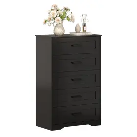 Welfuturer Ex0088 Black Wood Dresser For Bedroom With 5 Drawers Tall Chest Of Storage Cab