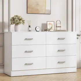 I870000490a1 Winkalon 6 Drawer White Double Dresser Wood Storage Cabinet With Easy Pull Out Handles