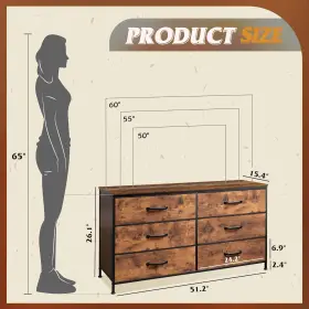 Wlive 313043364351 Wide Fabric Dresser 6 Drawer Tv Stand For 60 Inch Dressers Bedroom Furn #3