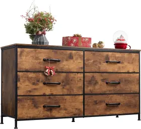 Wlive 313043364351 Wide Fabric Dresser 6 Drawer Tv Stand For 60 Inch Dressers Bedroom Furn