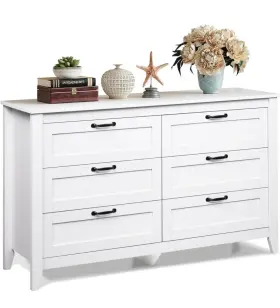 Asng037wh Wlive 6 Drawer Wood Dresser Retro Chest Of Drawers With Metal Handle New