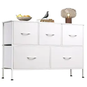 Asng068wxf Wlive White Dresser For Bedroom With 5 Drawers Chest Of Fabric Small