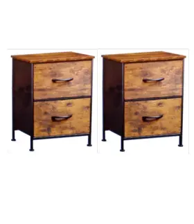 Asng089 Wlive Lot Of 2 2-drawer Storage Cabinet Dresser Nightstand Fabric Wood Metal