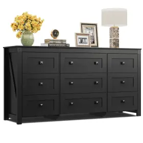 Asng115bl Wlive Farmhouse Dresser For Bedroom 63 Inch Wide 9 Drawer Storage Organizer W