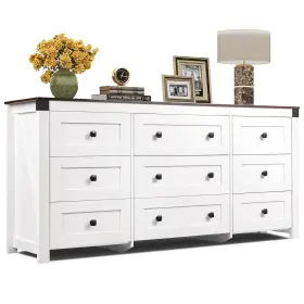 Asng115wh Wlive Farmhouse Dresser For Bedroom 63 Inch Wide 9 Drawer Storage Organizer W