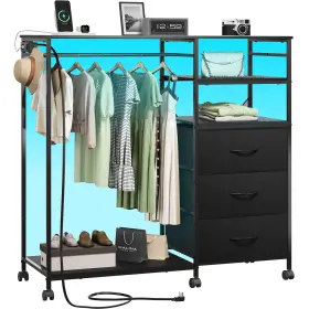 42ftftw Wlive Asng204 Black Dresser For Bedroom With Hanging Rack 3 Drawer Led