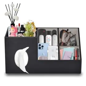 Xuanyishiye 761961195371 Plus Size Tissue Box Cover-square Cover With Side Storage And Black #2