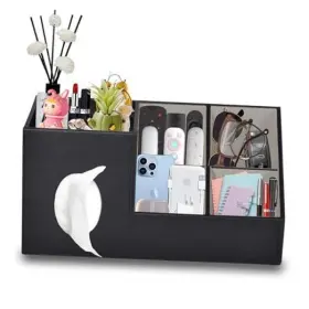 Xuanyishiye 761961195371 Plus Size Tissue Box Cover-square Cover With Side Storage And Black