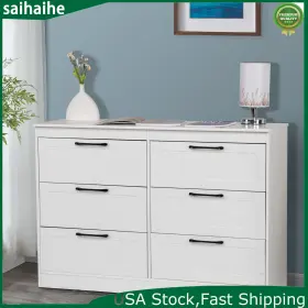 54698 Yamissi 6 Drawers Wood Nightstand Chest Dresser Organizer Storage Bedroom Cabinet