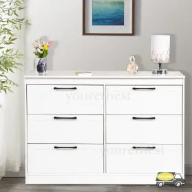 H3089 Yamissi White Chest Of Drawers Wood Storage Cabinet Organizer 6 Dresser Bedroom