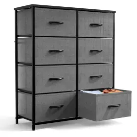 Yangming 092733237327 8 Drawer Fabric Dresser With Steel Frame Waterproof Wooden Top Grey