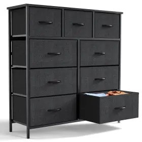 Yangming 092733238188 9 Drawer Fabric Dresser For Bedroom Entryway Black