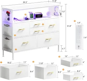 Yilqqper 696603320951 White Dresser For Bedroom Tv Stand With 6 Drawers #3