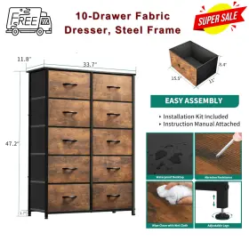 Ftbfsd-0089 Yitahome 10-drawer Fabric Dresser With Steel Frame And Wooden Top Storage Organizer For Home