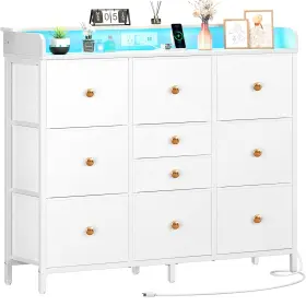 Yoobure 008678259447 Dresser For Bedroom With Charging Station And Led Lights - White