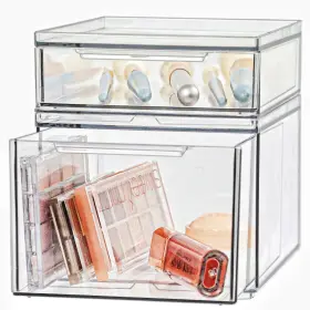 Cdv3 Zexalor Set Of 2 Stackable Storage Drawers - 6.7 Inch Clear Plastic Drawer Acryl