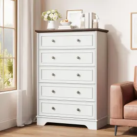 Zhangzhou Boda Industry And Trade Co. Ltd 726084914971 5 Drawer Dresser For Bedroom - Vertical Chest Of Drawers Farmhouse Tall Cabinet