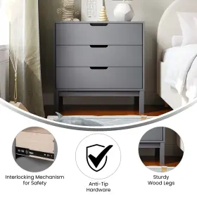 Mg-9007-1-3c-gy-gg Zmr Furniture Dallas Wooden 3-drawer Dresser For Bedroom Chest Of Drawers Kids In Gray #3