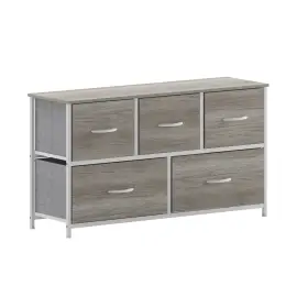 Wx-5l206-mdf-bk-br-gg Zmr Furniture Harris 5 Drawer Storage Dresser With Black Cast Iron Frame Brown Wood Top An