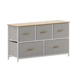 Wx-5l206-w-wh-bg-gg Zmr Furniture Harris 5 Drawer Vertical Storage Dresser With White Cast Iron Frame Oak Wood