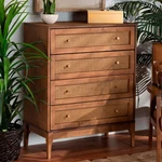 Ramiel 30"W Natural Brown Wood Rattan 4-DRAWER Storage Chest. Fixed Price $468.00.