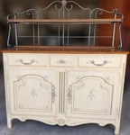 Ethan Allen French Country Cream Sideboard Wood Metal 3 Drawers 2 Doors Shelves. Fixed Price $635.00.