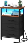 Yoobure Night Stand With Charging Station, 3 Fabric Drawers, Brown+black. Fixed Price $75.68.