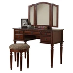 Poundex Furniture Wood Vanity Set With Mirror And Stool In Cherry Color. Fixed Price $304.12.