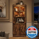 Garveehome 67 Tall Corner Storage Cabinet Lights Farmhouse Hutch. Fixed Price $342.92.