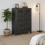 Taran Designs Fillian 6-DRAWER Floral Carved Solid Wood Chest In Black. Fixed Price $1234.50.