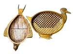 Vintage Shanghai Handicrafts Woven Bamboo Bird Trays Carved Set. Fixed Price $48.00.