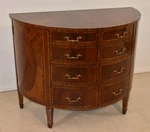 Maitland Smith Flamed Mahogany Demilune Chest Cabinet. Fixed Price $2900.00.