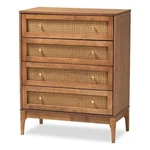 Bowery Hill Ash Walnut Finished Wood And Rattan 4-DRAWER Chest. Fixed Price $415.67.