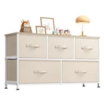 Dresser 5 Drawer Chest Storage Organizer Fabric Bins Cream White Wlive Bedroom. Fixed Price $89.99.
