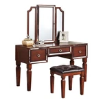 Poundex Wooden Makeup Vanity Set With Tri-fold Mirror And Stool Cherry. Fixed Price $507.82.