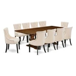 East West Furniture Wooden Table And 10 Light Beige Chair In Antique Walnut. Fixed Price $2720.10.