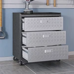 Fortress Gray Textured Metal 3-DRAWER Garage Mobile Chest. Fixed Price $377.00.