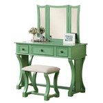 Poundex Wood Vanity Set With Stool And Mirror In Apple Green. Fixed Price $327.80.