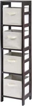 Wood Capri 4 Section Storage Shelf With Beige Fabric Foldable Baskets. Fixed Price $122.73.